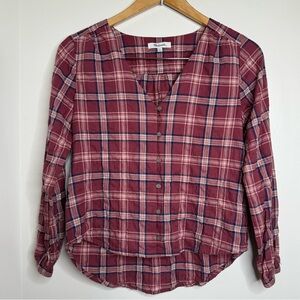 Madewell Plaid Flannel Top Oversized XXS Fall Color Palette Button Front V Neck